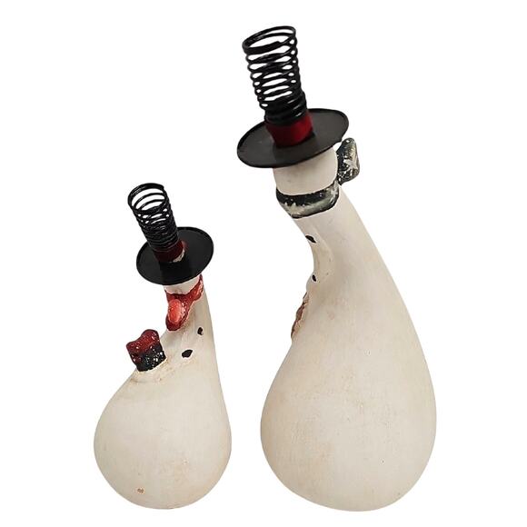 Vintage Ceramic Gourd Shaped Whimsical Cuddling Snowman Duo with Top Hats HTF - Picture 4 of 6